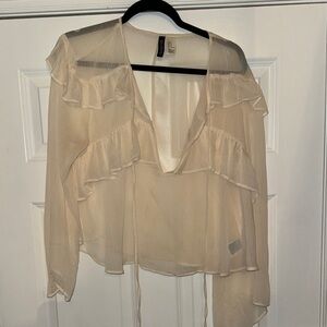 H&M Cream Sheer Ruffle Blouse